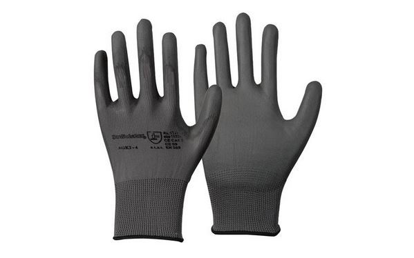 Gr. 7 - Feinstrick Handschuh mit PU-Teilbeschichtung, fusselfrei, grau