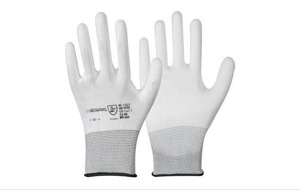 Gr. 8 - Feinstrick Handschuh mit PU-Teilbeschichtung, fusselfrei, weiß